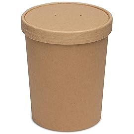 GUSTO [32 oz. - 25 Count Kraft Paper Food Containers with Vented Lids - To Go Hot Soup Bowls, Disposable Ice Cream Cups, Ideal for Hot and Cold Foods - (Formerly Comfy Package)