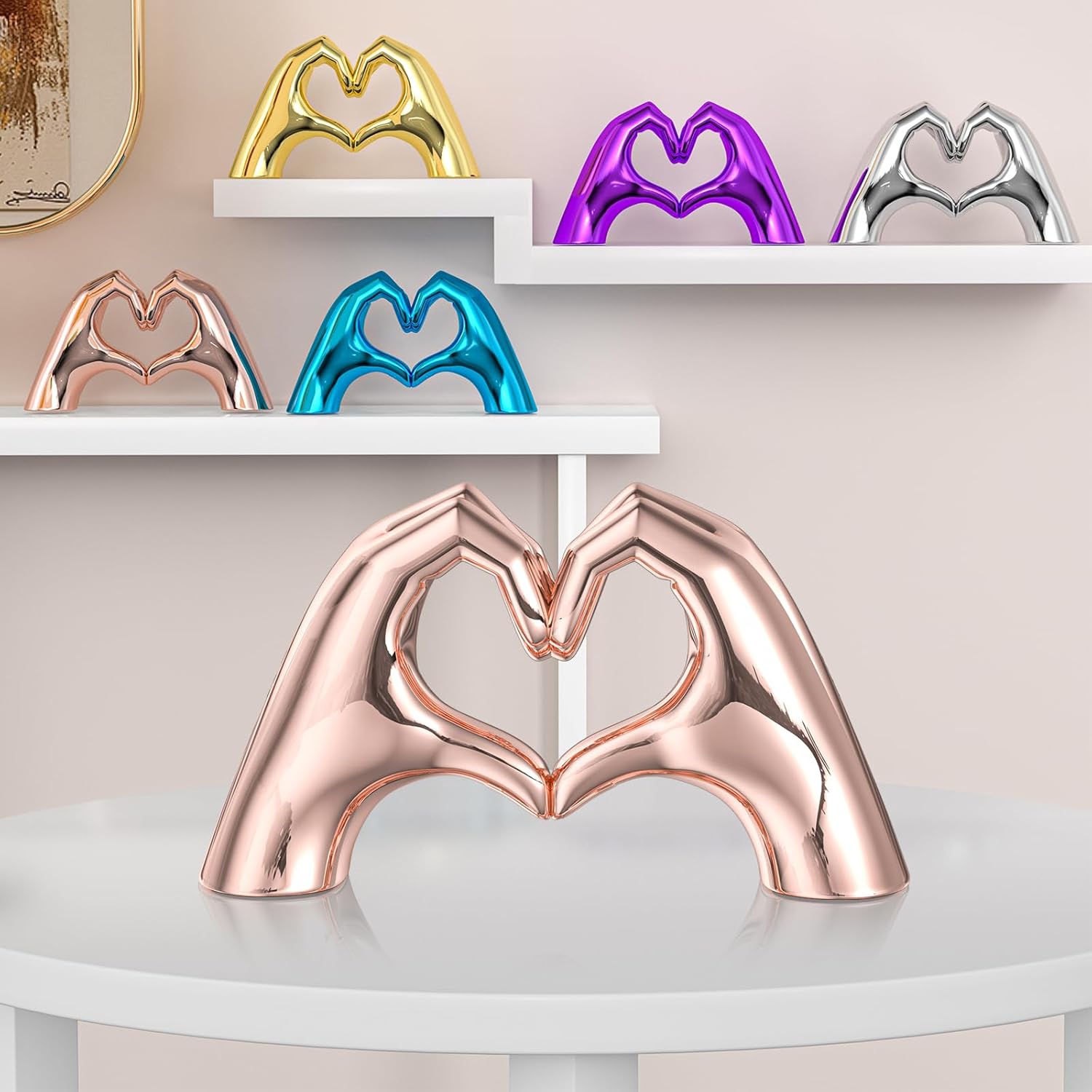 Pink Heart Hands Decor for Living Room Bedroom Bookshelf Coffe Table, Love Centerpieces Aesthetic Statue and Sculpture Boho Wedding Accents Decorations, Knick Knacks Home Decor for Shelves para - Image 7