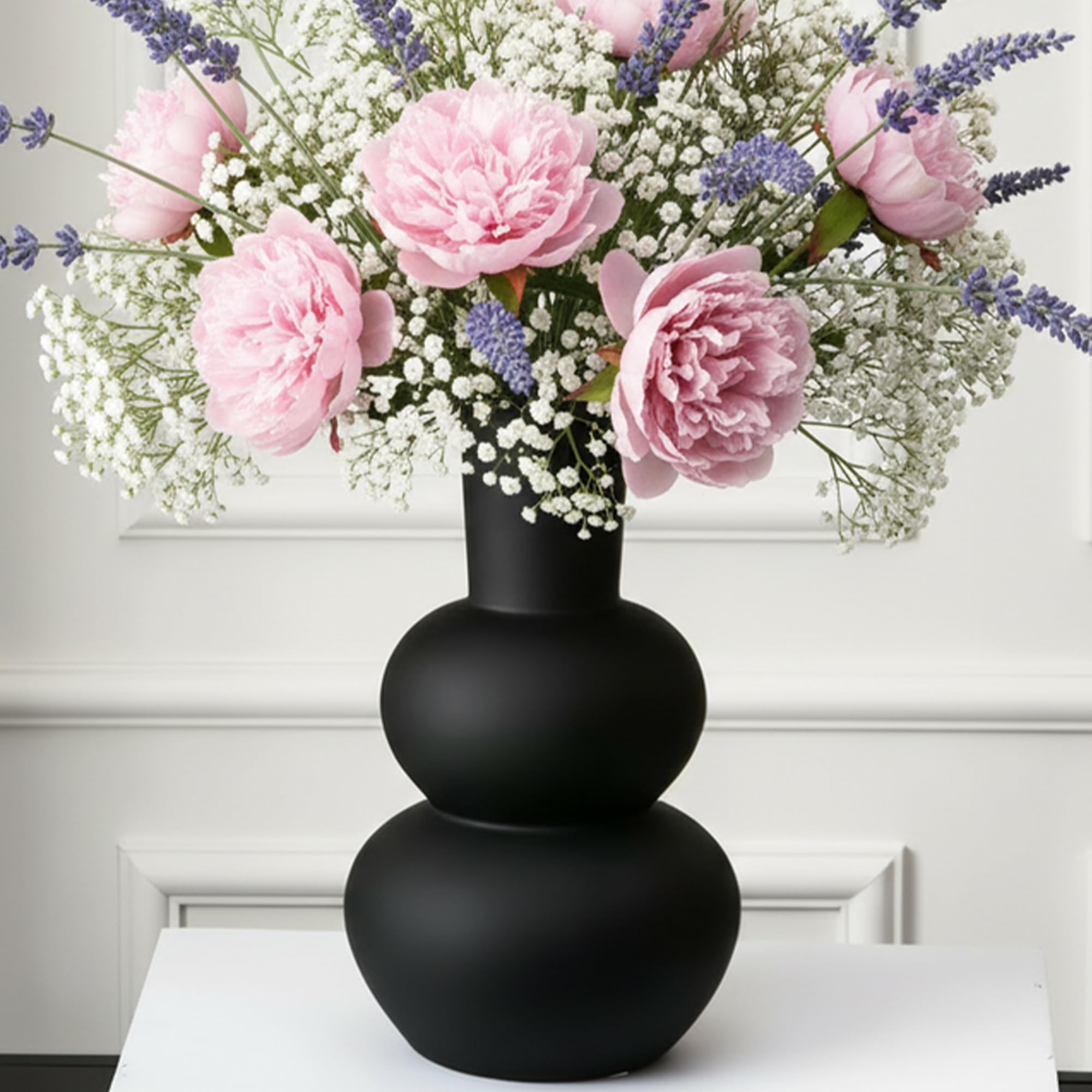 Black Ceramic Vase, Modern Vases for Pampas Grass, Matte Clay Vases for Wedding Decorative for Table, Living Room, Shelf, Bookshelf and Entryway Décor
