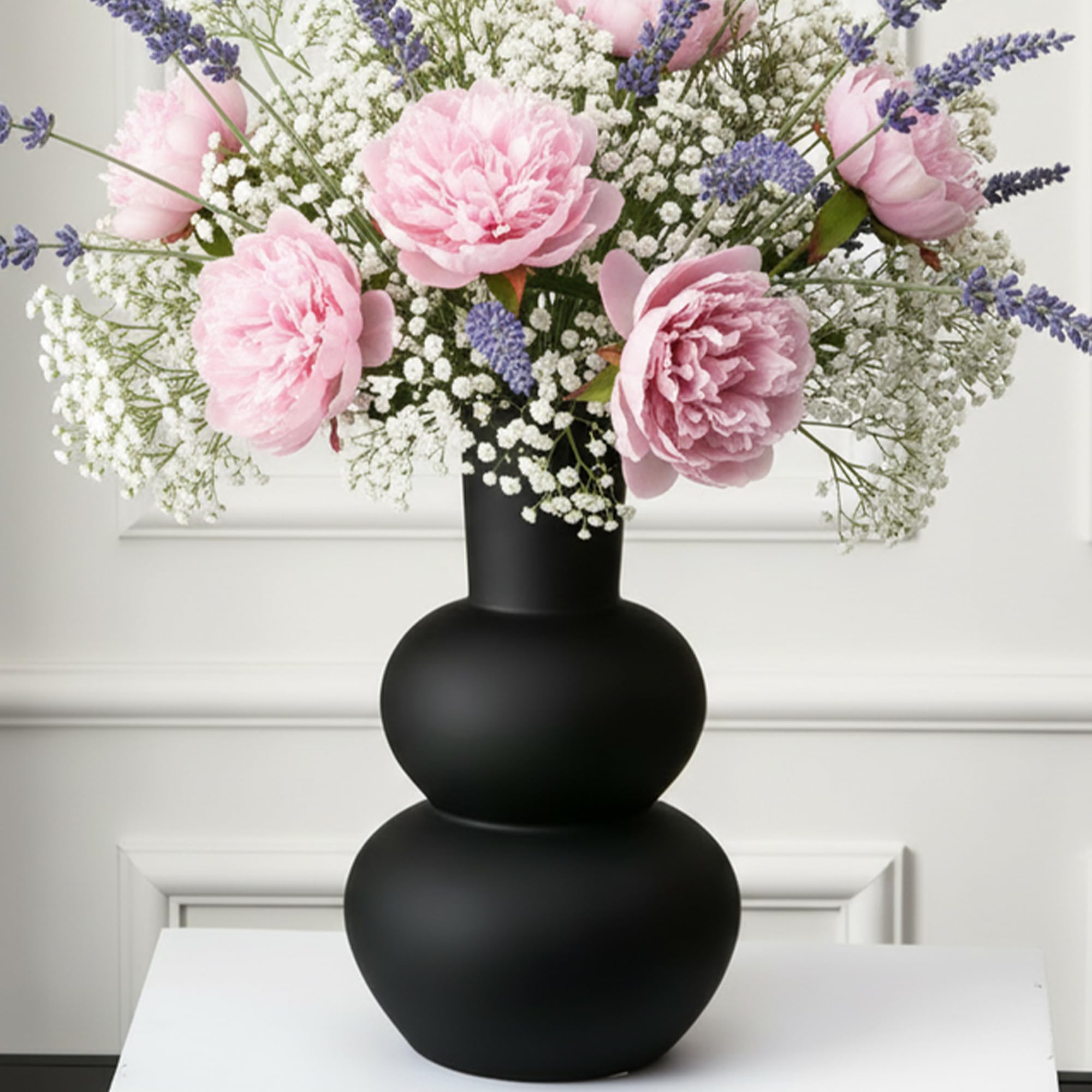 Black Ceramic Vase, Modern Vases for Pampas Grass, Matte Clay Vases for Wedding Decorative for Table, Living Room, Shelf, Bookshelf and Entryway Décor