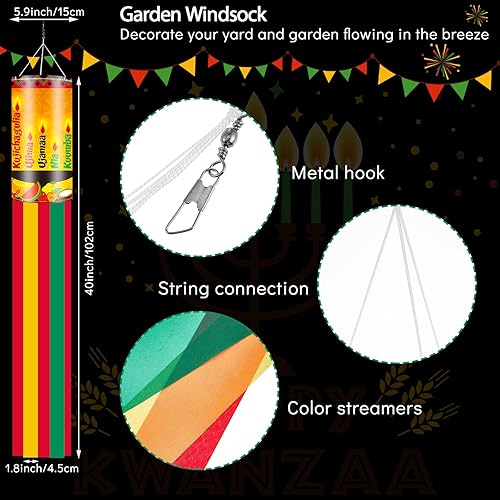 Vista 2 de Jecery 4 piezas de decoración de Kwanzaa Happy Kwanzaa y decoración del patrimonio africano para el hogar, bandera de jardín Kwanzaa Windsock