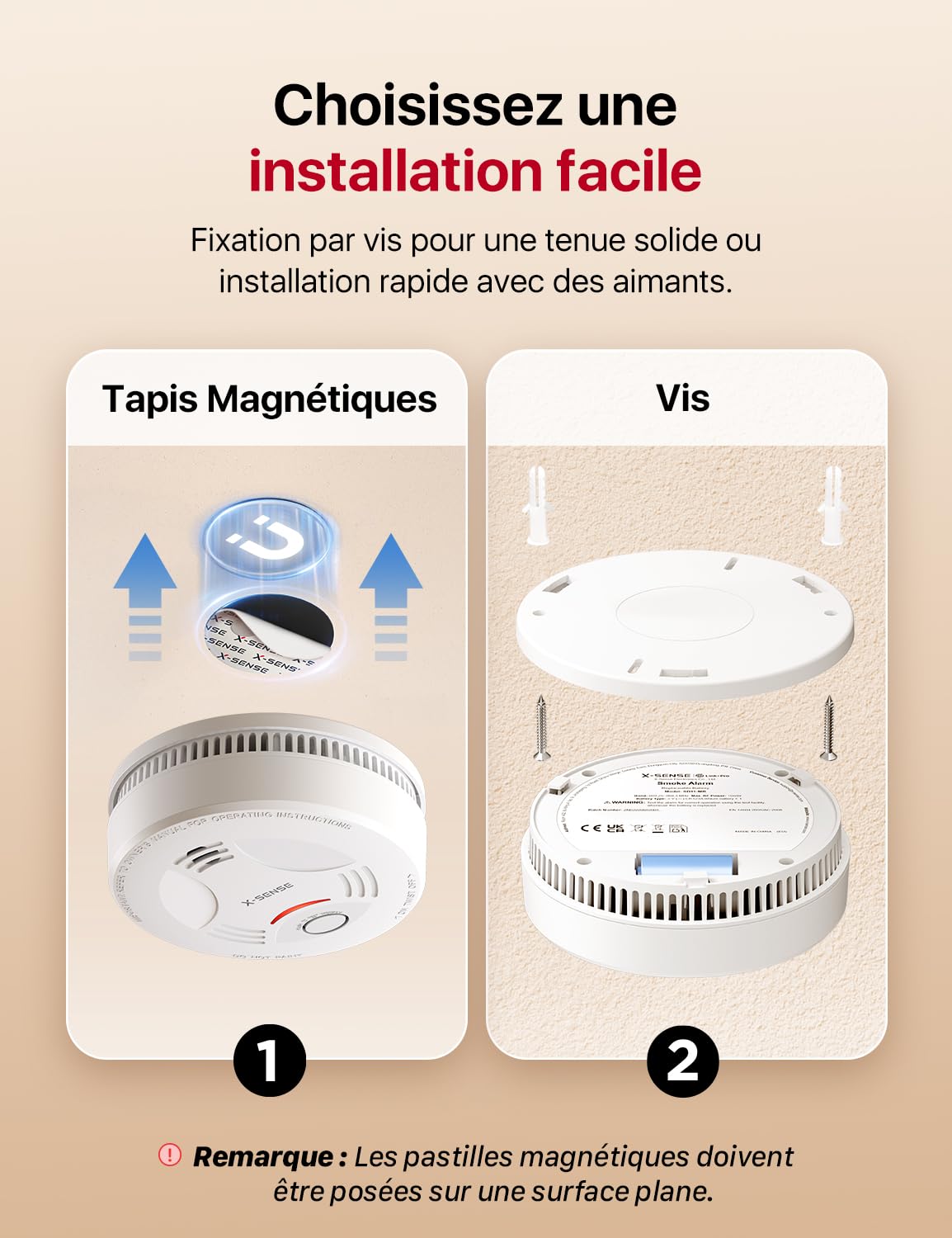 X-Sense Détecteur de Fumée Connecté, Compatible Home Assistant, Alarme Incendie avec Fixation Magnétique sans Perçage, Mode Nuit Silencieux, Batterie Remplaçable, Fonction App Alertes, SD11-MR31