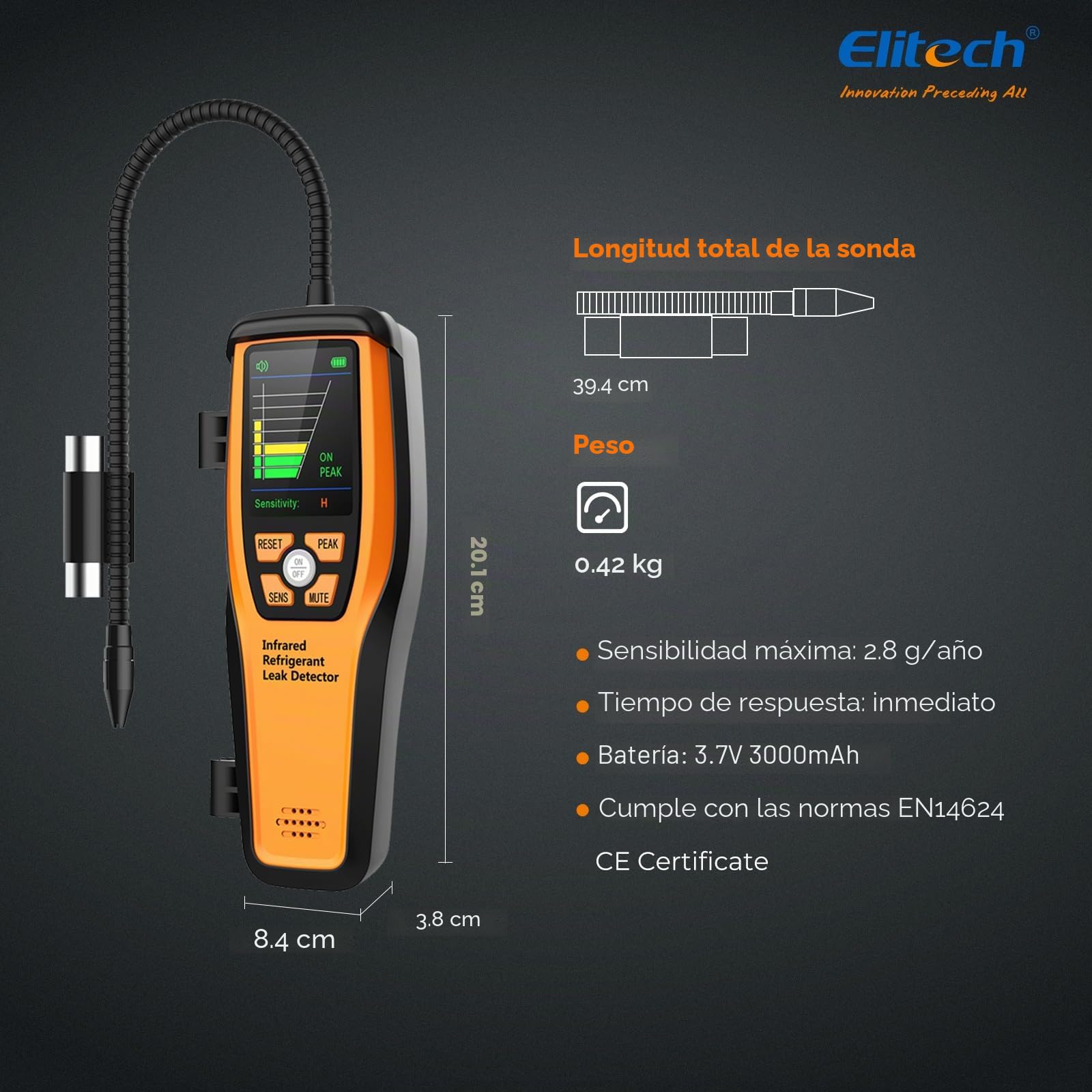 Elitech ILD-200 Pro Detector de Fugas Infrarrojo, Detector Profesional de Gas Refrigerante para R134a/R1234yf/R454B/R600a, para Aire Acondicionado, Neveras y Sistemas HVAC