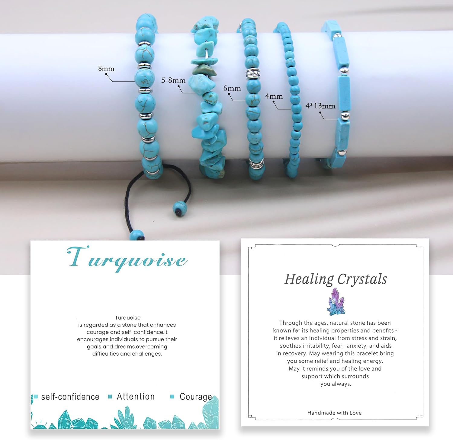 5Pcs Healing Crystal Bracelet for Women Men, Handmade Adjustable Gemstone Bracelets Beaded Reiki Energ Bracelet Set Jewelry Gifts for Women Men - Image 4