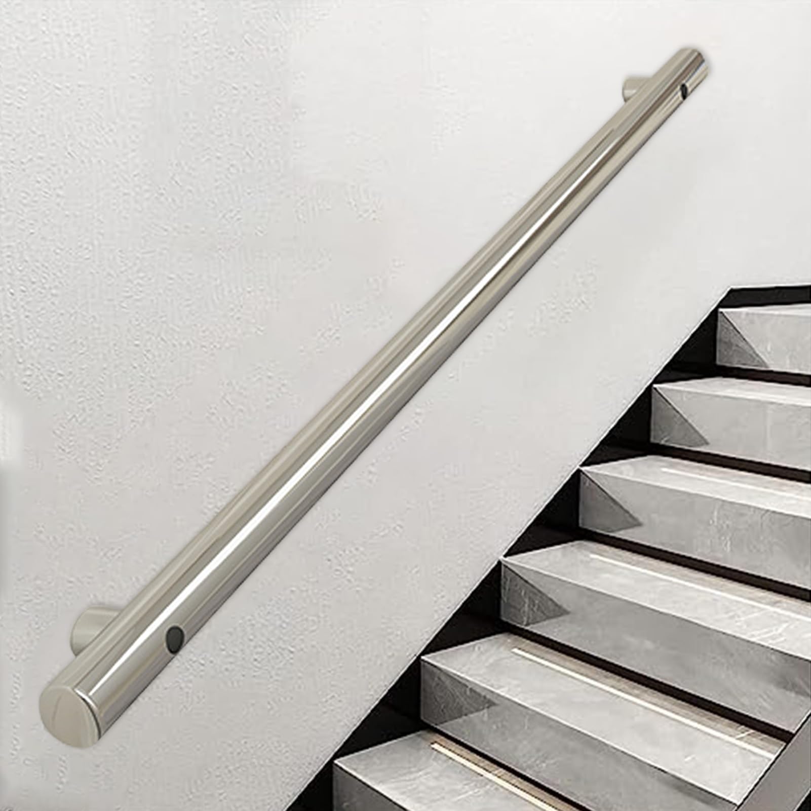Sxbhdm One Color Staircase Banister Handrail 2" Od Round Stainless Steel Brushed Hand Rail Wall Mounted, 1M 120Cm 1.5M 2M 240Cm 2.5M 3M Stair Hand Railing For Indoor Outdoor Steps (Size : 9.2Ft/280Cm)