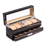 Bey-Berk Custom Personalized Italian Ebony Wood and High Lacquered Watch Box with Glass Display Top