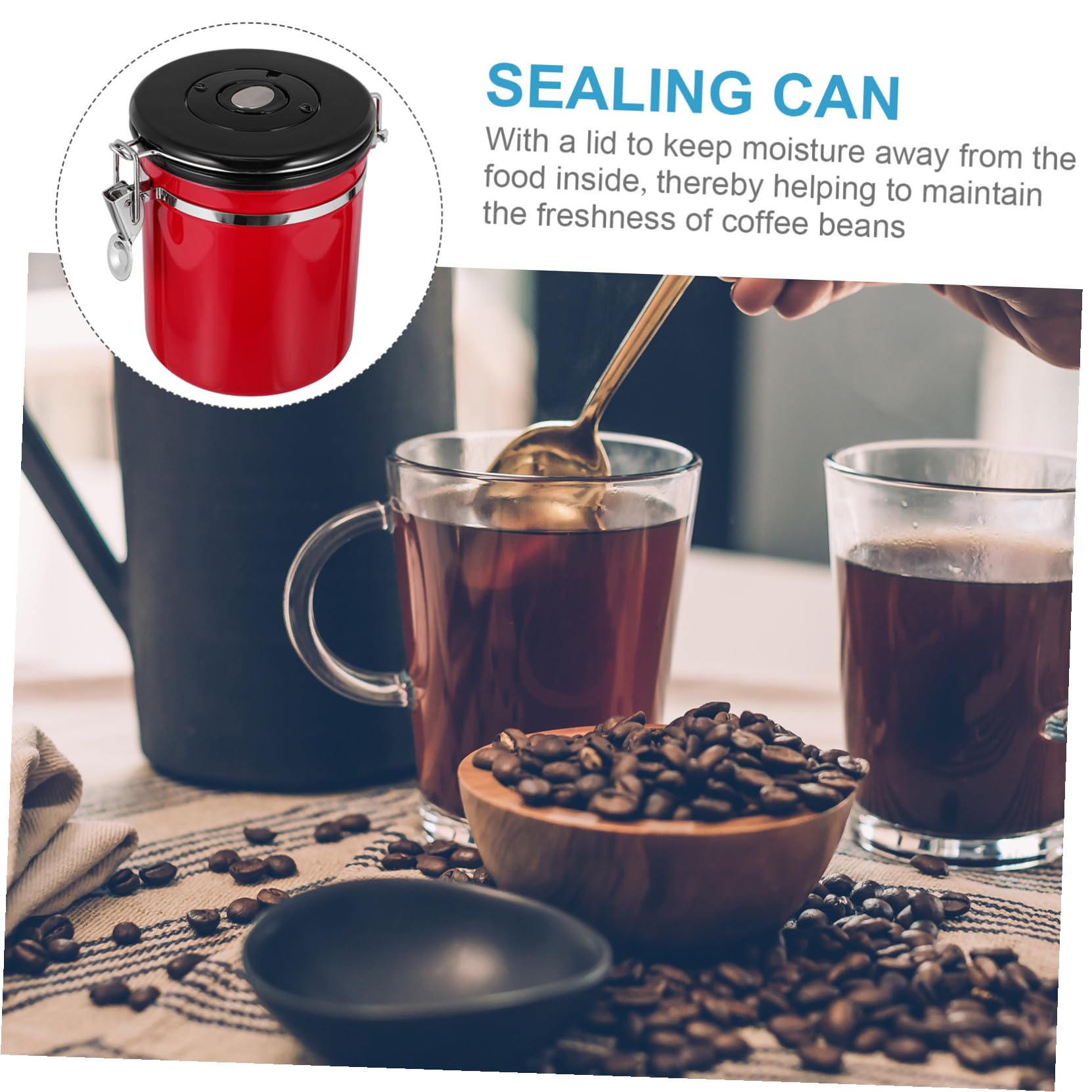 TOYANDONA Luftdichter Vielseitig und Frisch Haltend aus Edelstahl Kaffeebohnenbehälter Roter Aufbewahrungshalter für Kaffee und Gewürze