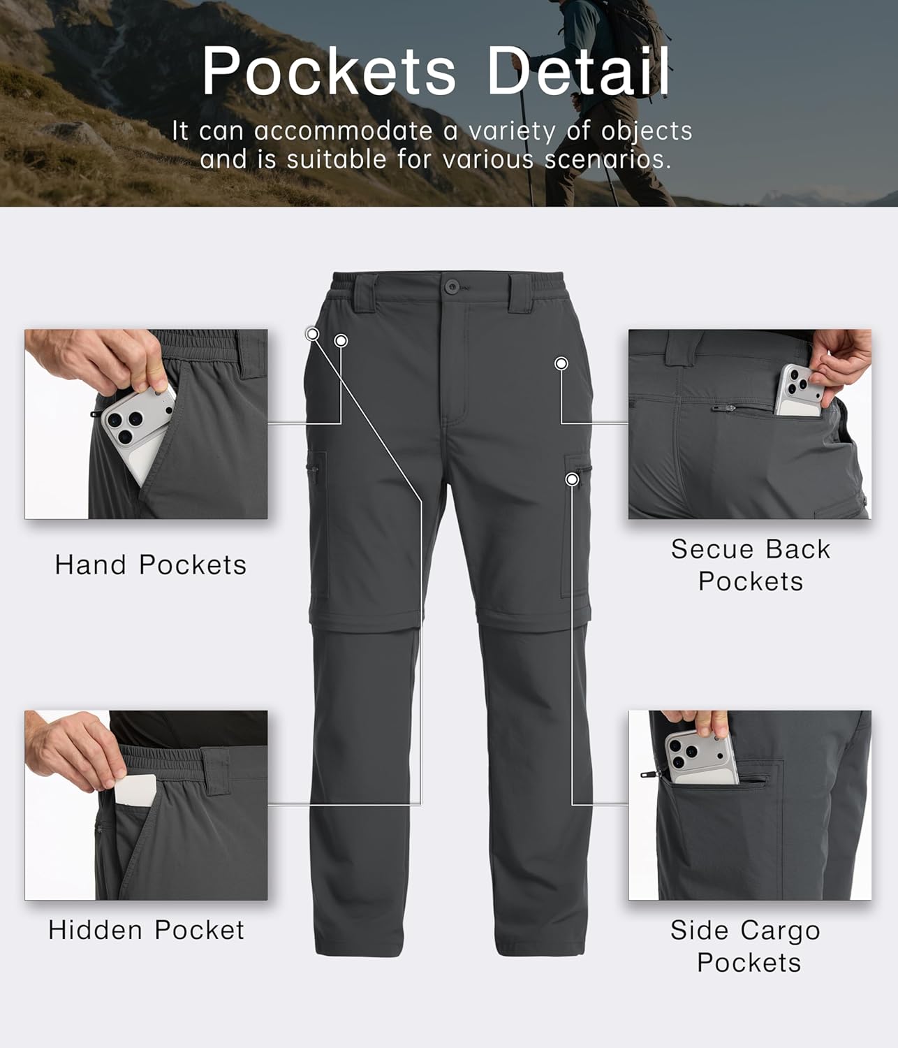 NATUVENIX Men's Hiking Convertible Pants, Zip Off Lightweight Quick Dry Water Resistant Cargo for Travel Fishing