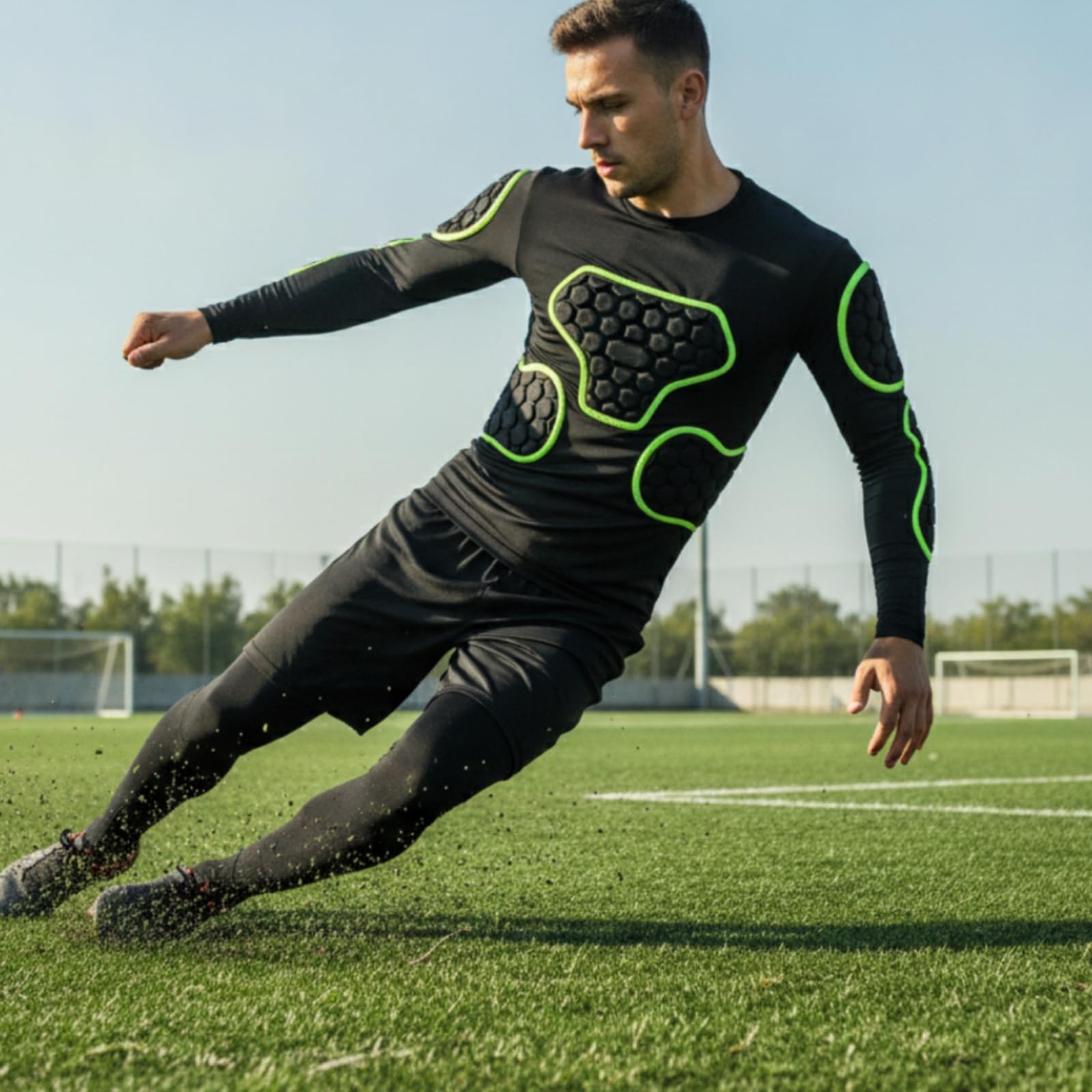 Maillot Gardien Amorti , Vert À Manches Longues Motif Nid D’Abeille , M