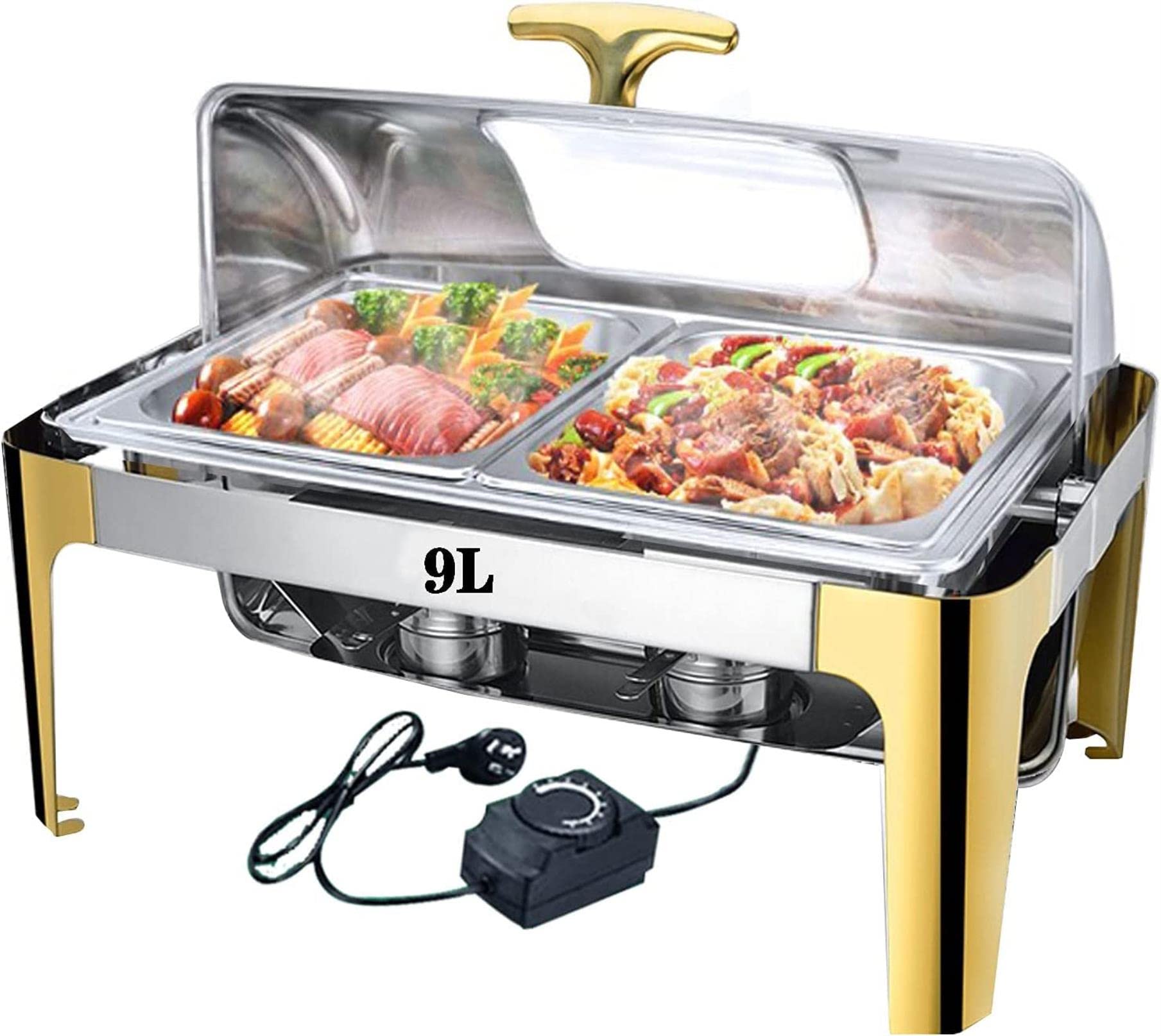 Chafing Dish Buffet, 9L/13L Calientaplatos de Buffet de Acero Inoxidable, Chafing Dish Electrico para Hotel Fiesta y Cocina, Temperatura Ajustable 30-85 ℃