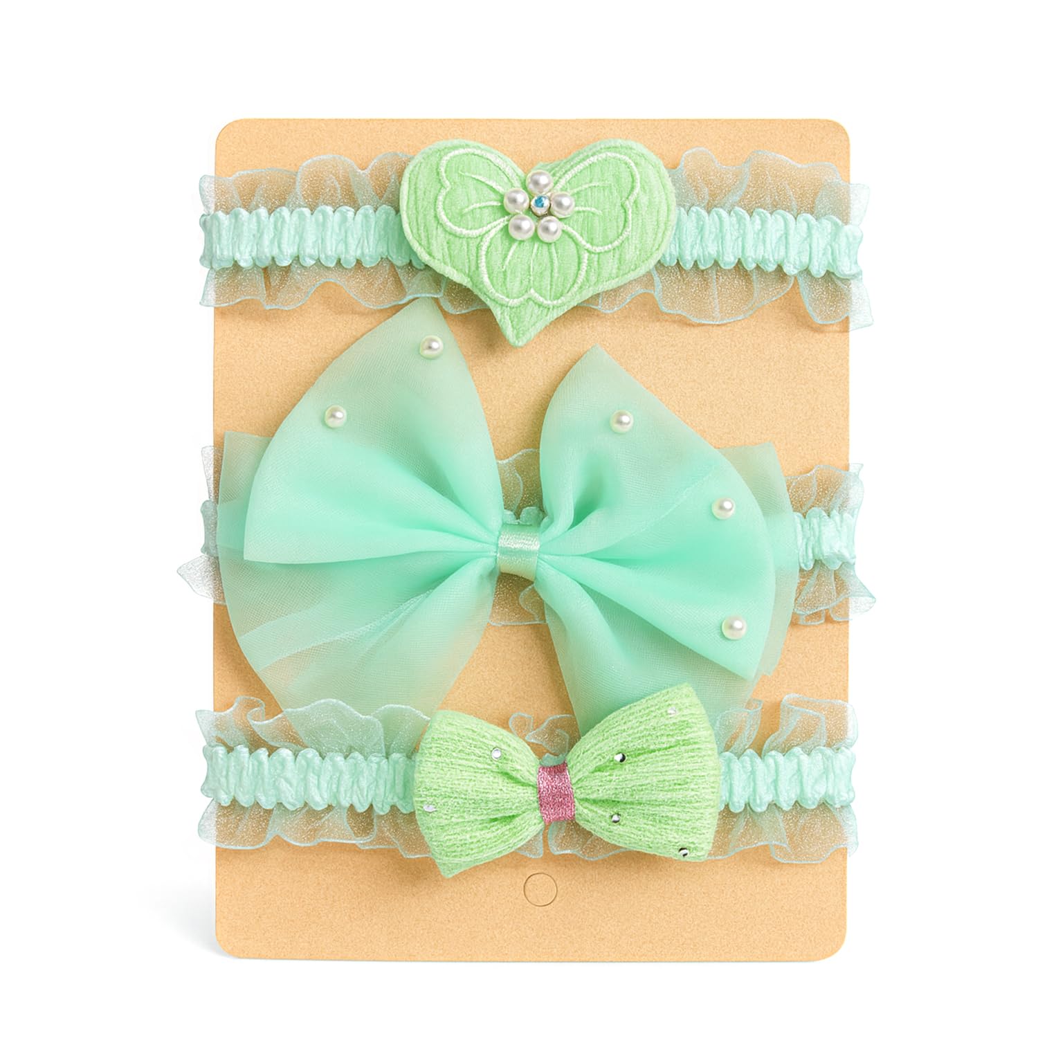 SYGA 3 Pcs Baby Headband Set – Heart, Pearl Accent & Velvet Bow Designs – Soft, Stretchy Elastic, Infant & Toddler Headbands, Perfect for Newborns, Photoshoots & Gifts (Green)-image-48