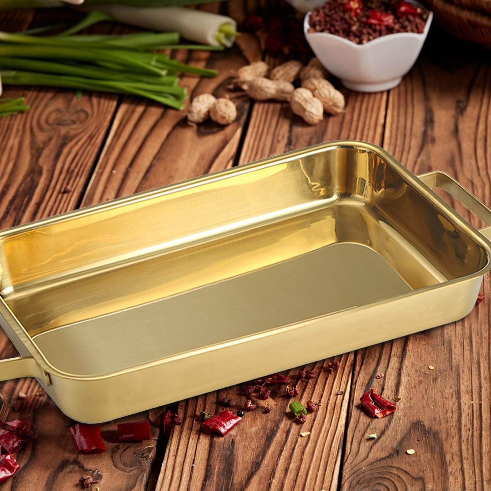 Fuente para Hornear Pescado de Acero Inoxidable con Asas Prácticas, Oro 38cm, Individual