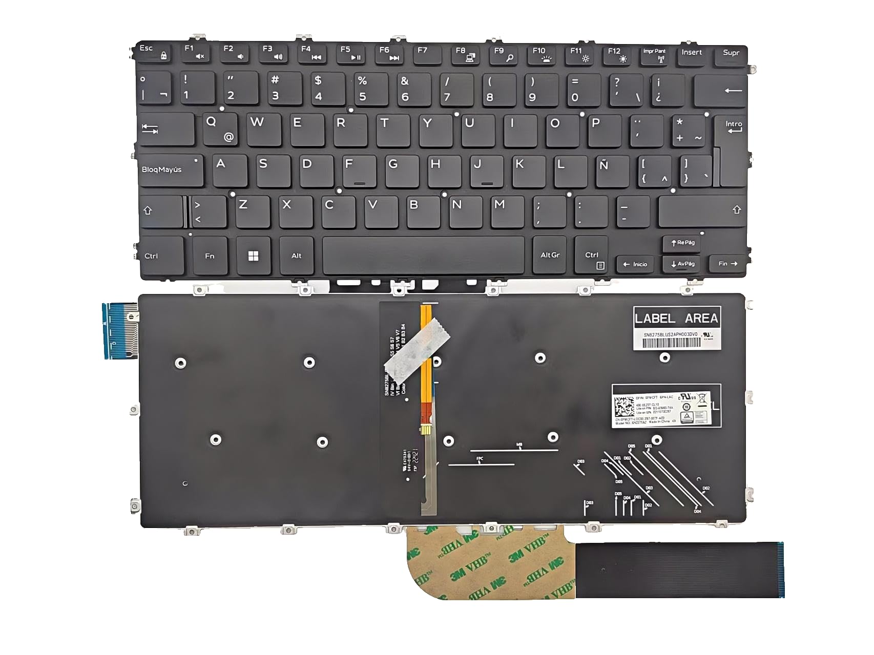 Laptop Replacement Keyboard Latin Spanish Keyboard for Dell Inspiron 5480 5481 5482 5485 5488 5491 5580 5582 5585 5591 7386 7580 7586,Vostro 5481 5581 Series Laptop Black Backlight