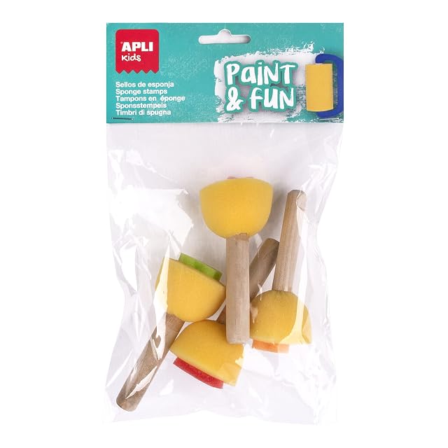 APLI Kids 18714 - Sellos infantiles de esponja para pintura con mango de madera - Formas surtidas, 4 u
