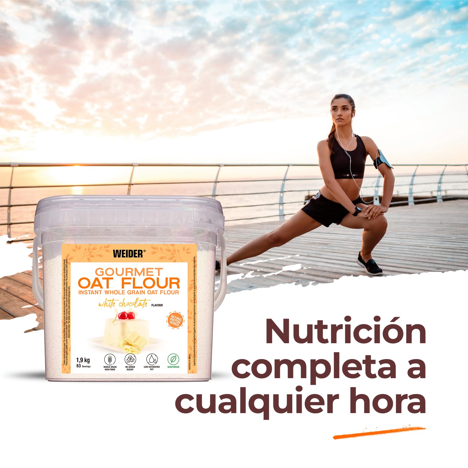Weider Oat Gourmet Harina de Avena Integral, Fuente de Proteína con Bajo Contenido en Azúcares, Sabor Chocolate Blanco, 1.9 Kg