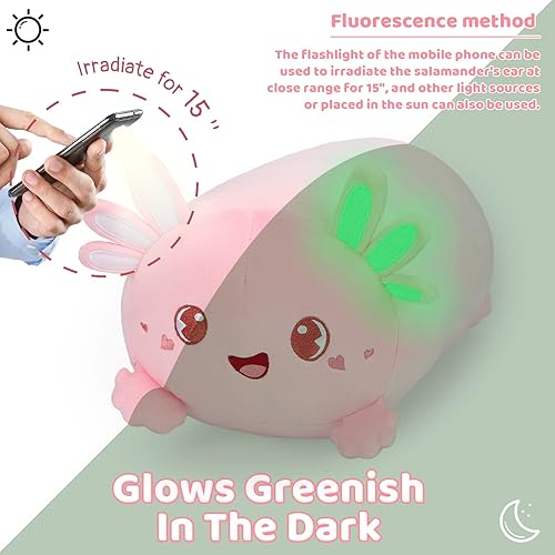 Miniatura 5 de AIXINI Bonita almohada de felpa de ajolote rosa de 8 pulgadas, animal de peluche luminoso de salamandra ajolote, suave peluche kawaii para abrazar,