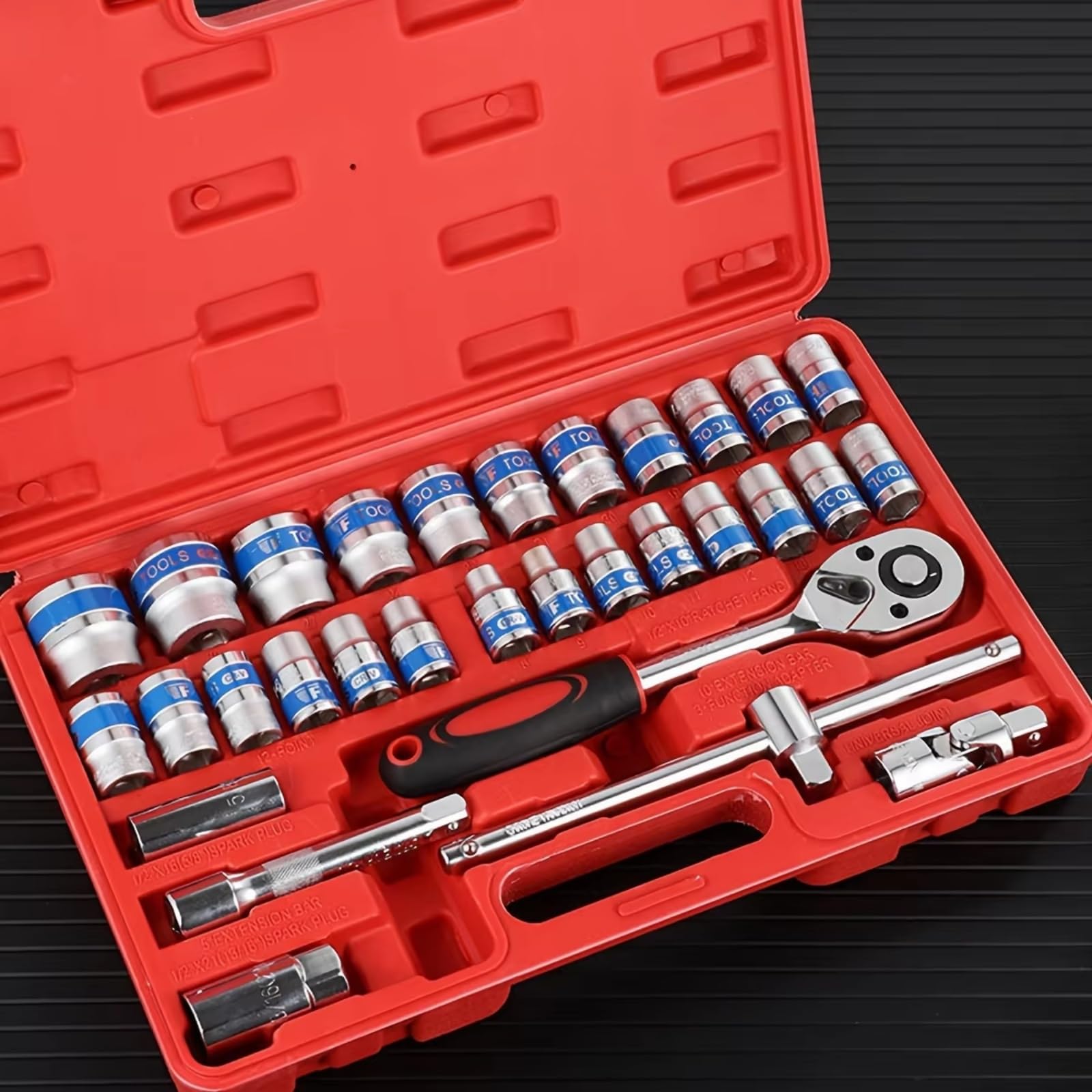 Kit di chiavi a cricchetto Set Di Strumenti Meccanici E Set Di Prese Da 32 Pezzi, Bussole Profonde E Standard Da 1/2" Set Di Chiavi A Cricchetto Kit Di Strumenti Meccanici