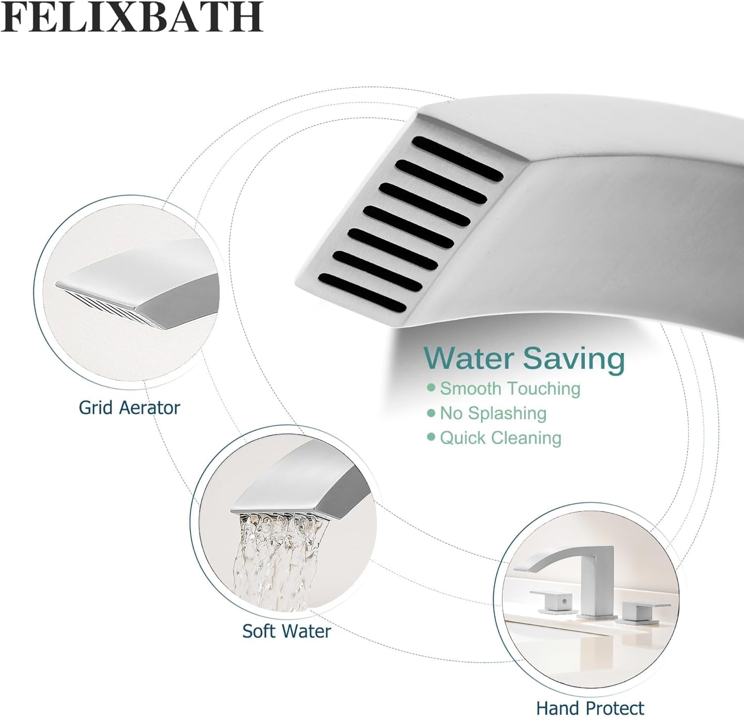 Waterfall Bathroom Faucets Brushed Nickel, 3 Hole Bathroom Sink Faucet, 8 inch Widespread Bathroom Sink Faucet with Pop Up Drain, 2 Handles Modern Vanity Faucet with Supply Lines