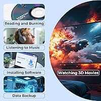 Vista 6 de Unidad Blu Ray externa, compatible con discos 50G de lectura/escritura Bluray, quemador Blu Ray portátil 3D con USB 3.0 y tipo C, lector Blu Ray