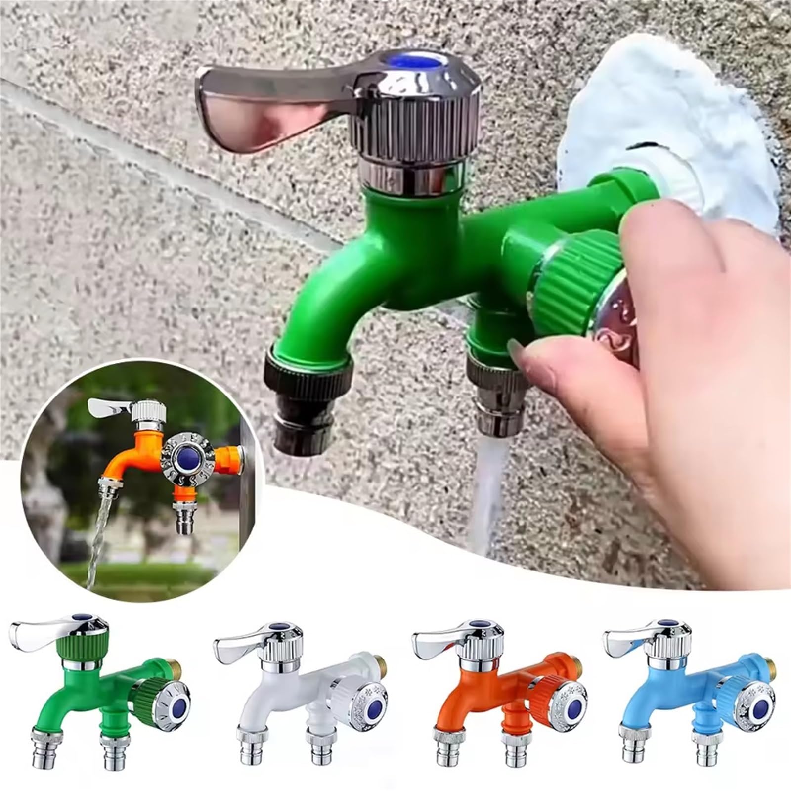 Rubinetto universale a un ingresso e due uscite, multifunzionale, antigelo e antispruzzi, lavatrice da cucina a doppio controllo (blu)