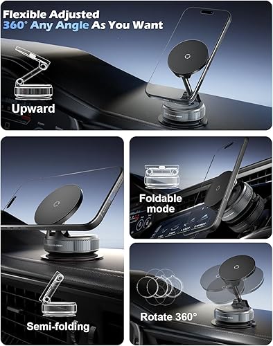 Miniatura 2 de CloudValley Cargador inalámbrico rápido de 15 W, soporte de teléfono magnético con ventosa de vacío para MagSafe iPhone 171615141312, soporte