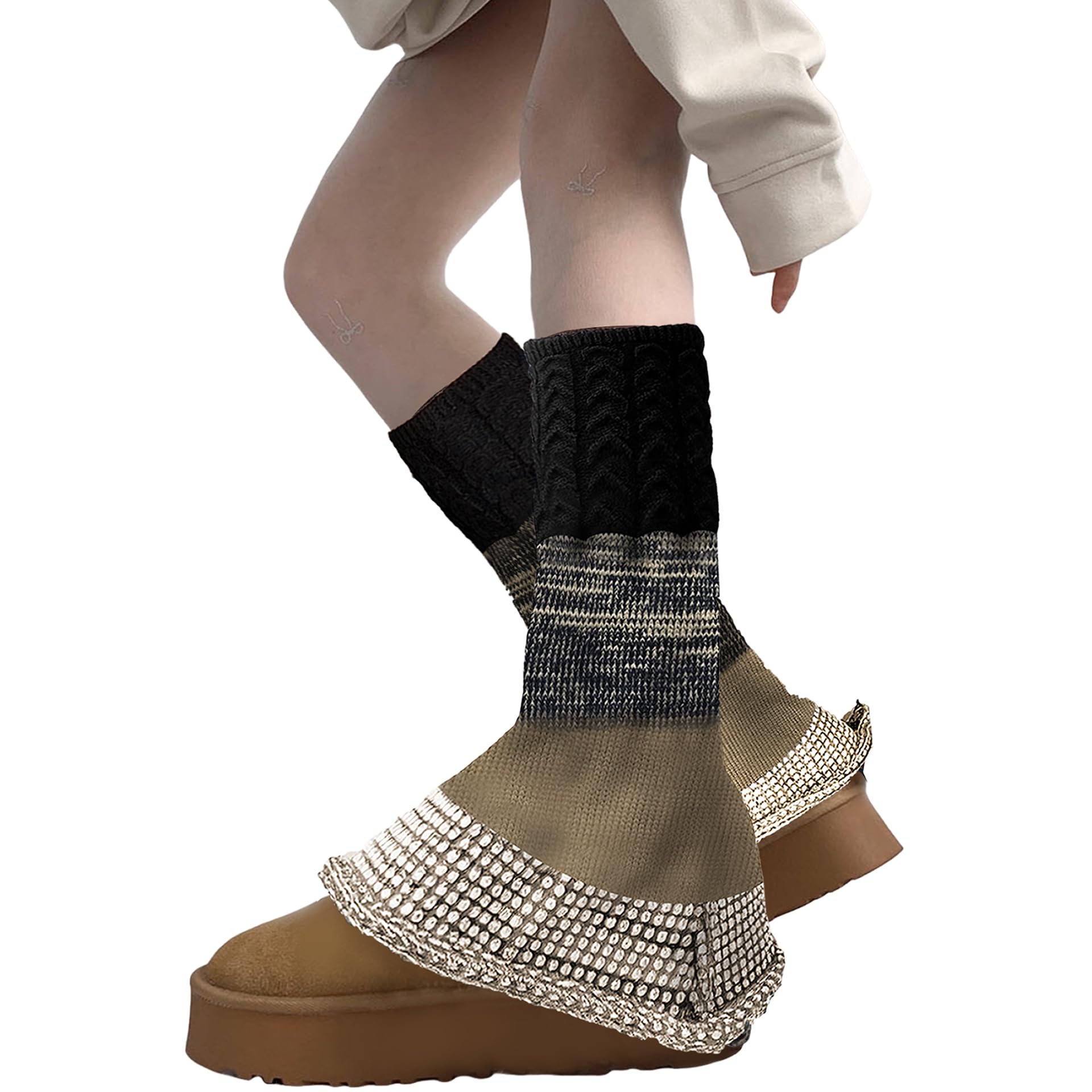 SherryDC Womens Y2k Knit Leg Warmers Harajuku Japanese Long Boot Socks Kawaii Lolita Winter Leg Cover