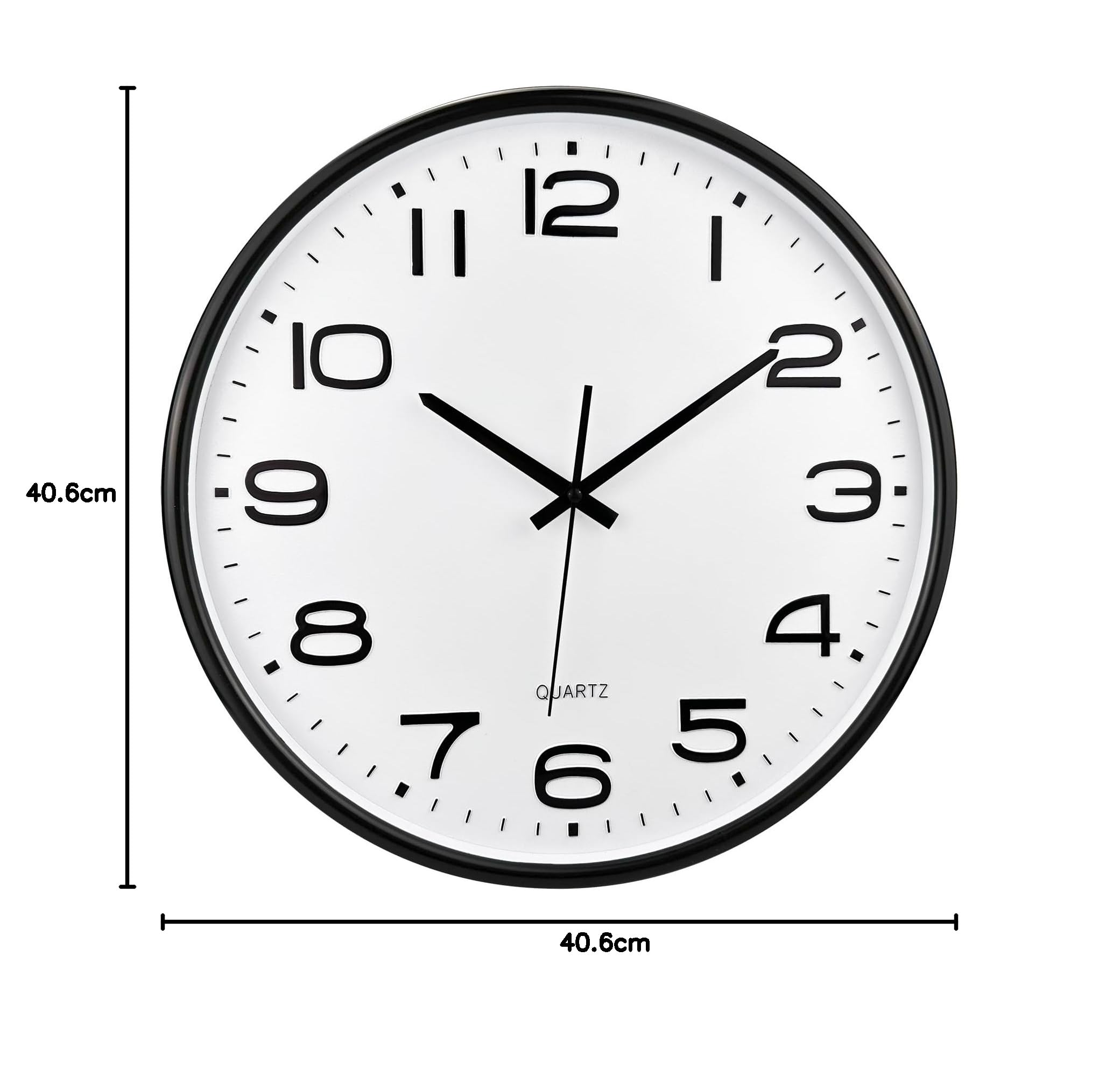 Plumeet Reloj de Pared Grande de 40.5cm, Relojes Decorativos de Cuarzo Silencioso Que no Hace Tictac, Gran Pantalla de Números Tridimensionales, con Pilas (Blanco)