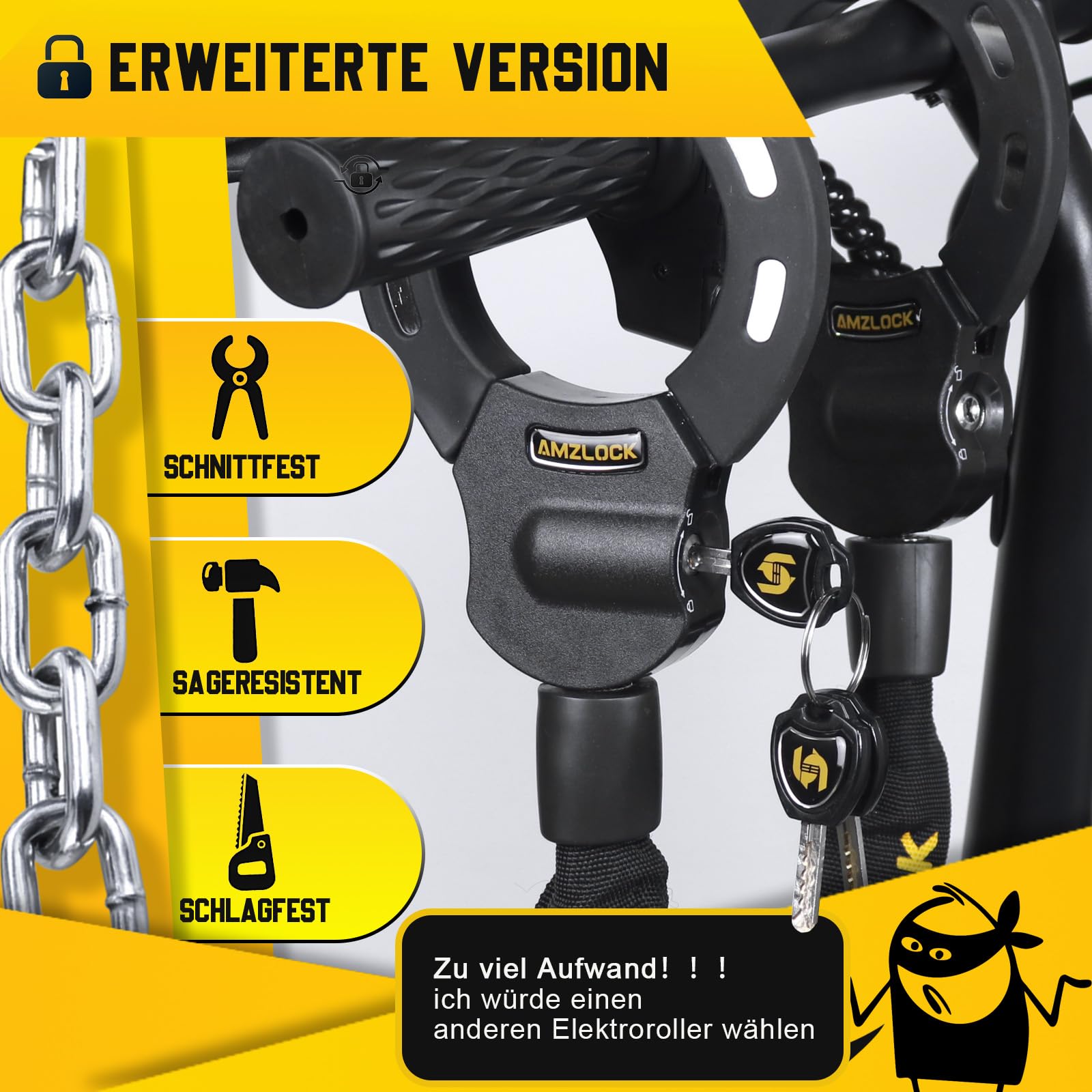Antivol Trotinette Electrique, Antivol Velo 8mm, Cadenas Clé avec Sac, Menottes Antivol pour Trottinette Électrique