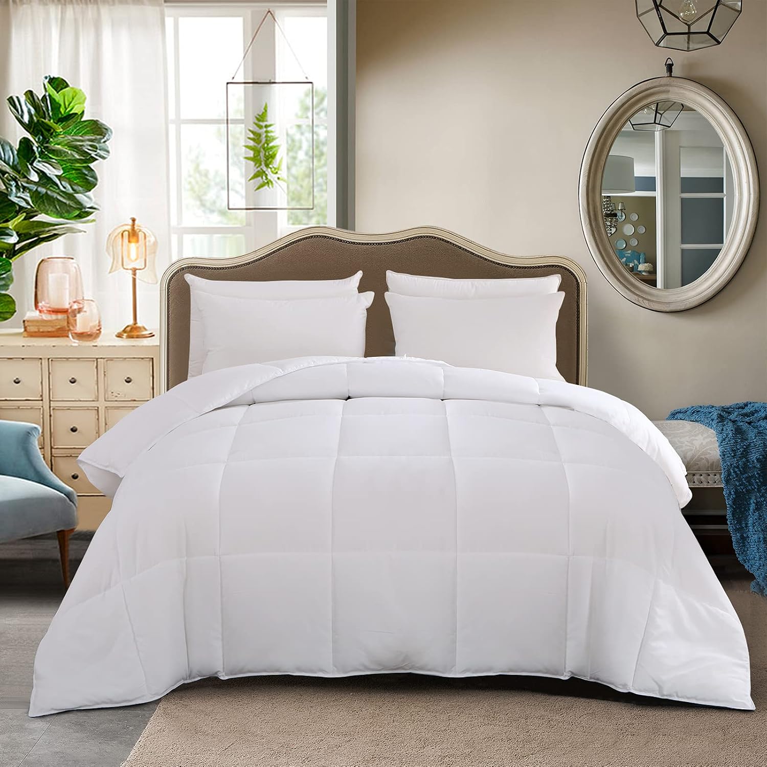 LESNNCIER Queen Down Alternative Comforter Duvet Insert All Seasons Ultra Plush Microfiber Fill Goose Down Alternative Comforter Machine Washable