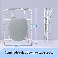 Vista 3 de Medline Cómoda plegable 3 en 1 gris oscuro con asiento alargado, tratado con microban, portátil, ajustable, duradero, ideal para pacientes médicos