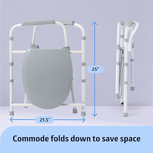 Miniatura 3 de Medline Cómoda plegable 3 en 1 gris oscuro con asiento alargado, tratado con microban, portátil, ajustable, duradero, ideal para pacientes médicos