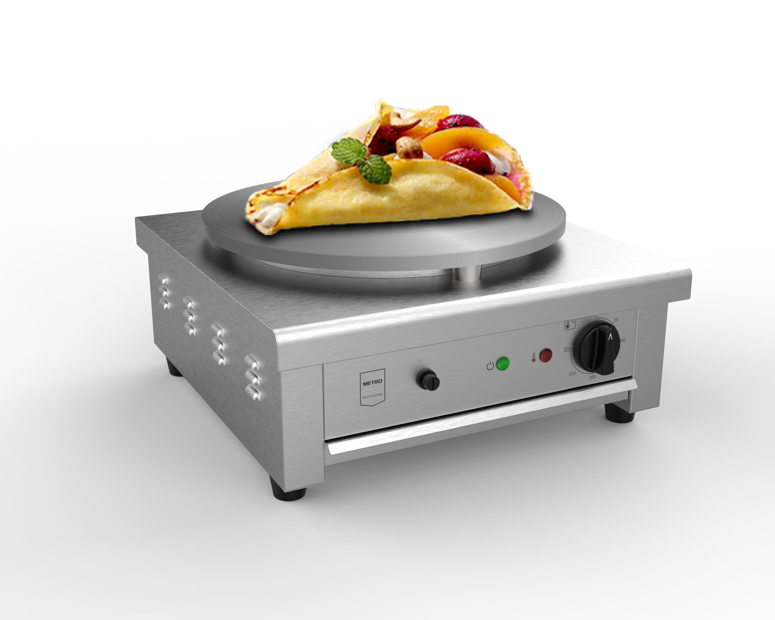 METRO Professional Appareil à crêpes GCP1040, Acier Inoxydable/Fonte,47x45x24 cm, Ø plaque 40 cm, 3000 W
