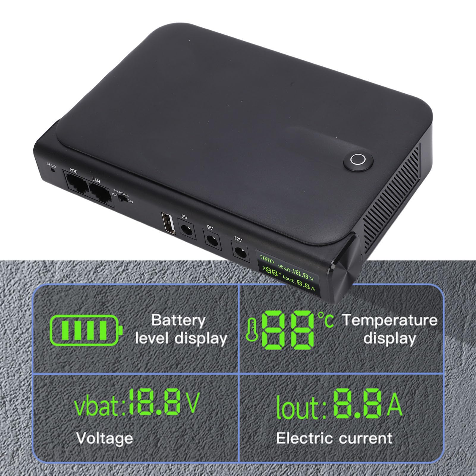 Zasilacz UPS o Mocy 36 W, Zapasowy Zasilacz UPS z Portem USB LAN POE, Wbudowany Adapter, Obsługa Modemu Optycznego z Routerem Kamery (Wtyczka UE)