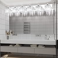 Vista 5 de Aipsun Lámparas de tocador de baño, 6 luces, cromadas, para baño, accesorios de iluminación de tocador de cristal (excluye bombilla)