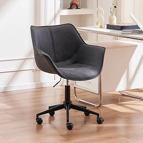Modern Office Chair Mid Back Desk Chair with Wheels Upholstery Ergonomic Study Seat Swivel Computer Chair Grey