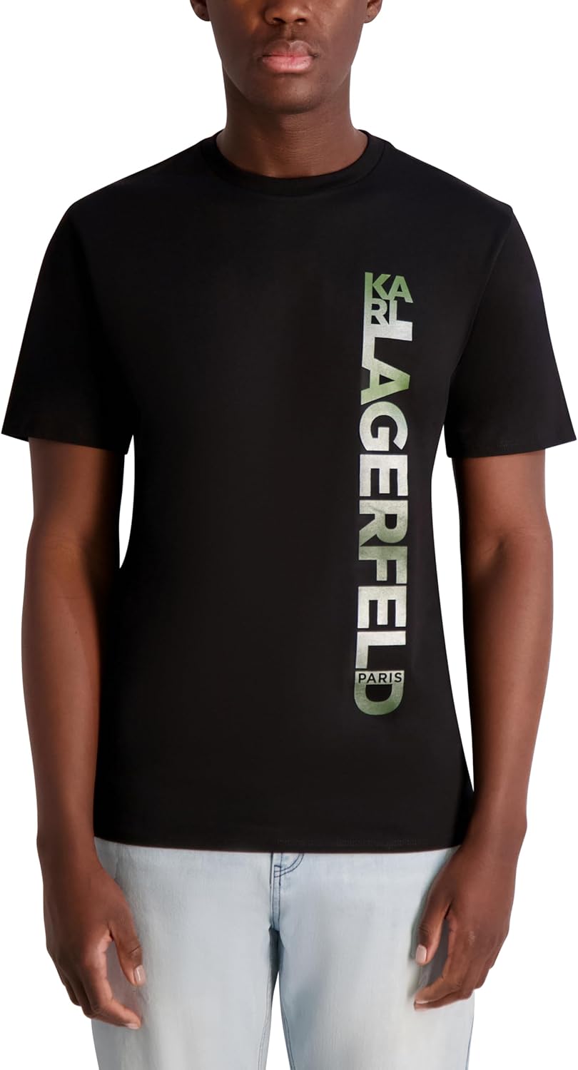 Karl Lagerfeld Mens Short Sleeve Crewneck Vertical Karl Logo Graphic Design T-Shirt