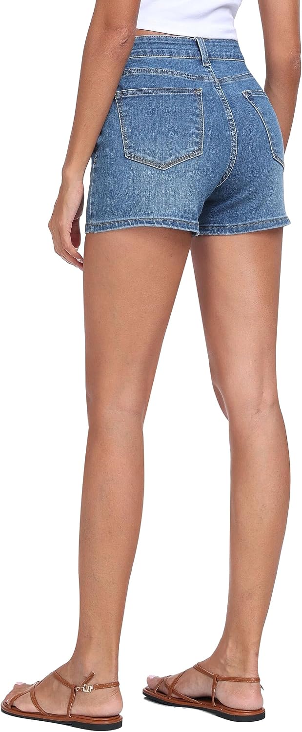 Mid Rise Denim Stretchy Jean Shorts for Women