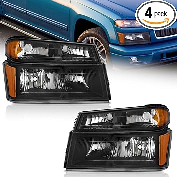 WEELMOTO Headlights for 2004-2012 Chevy Colorado/GMC Canyon,for 2006-2008 Isuzu i-Series, Headlamp Black Housing Amber Reflector Left+Right Side