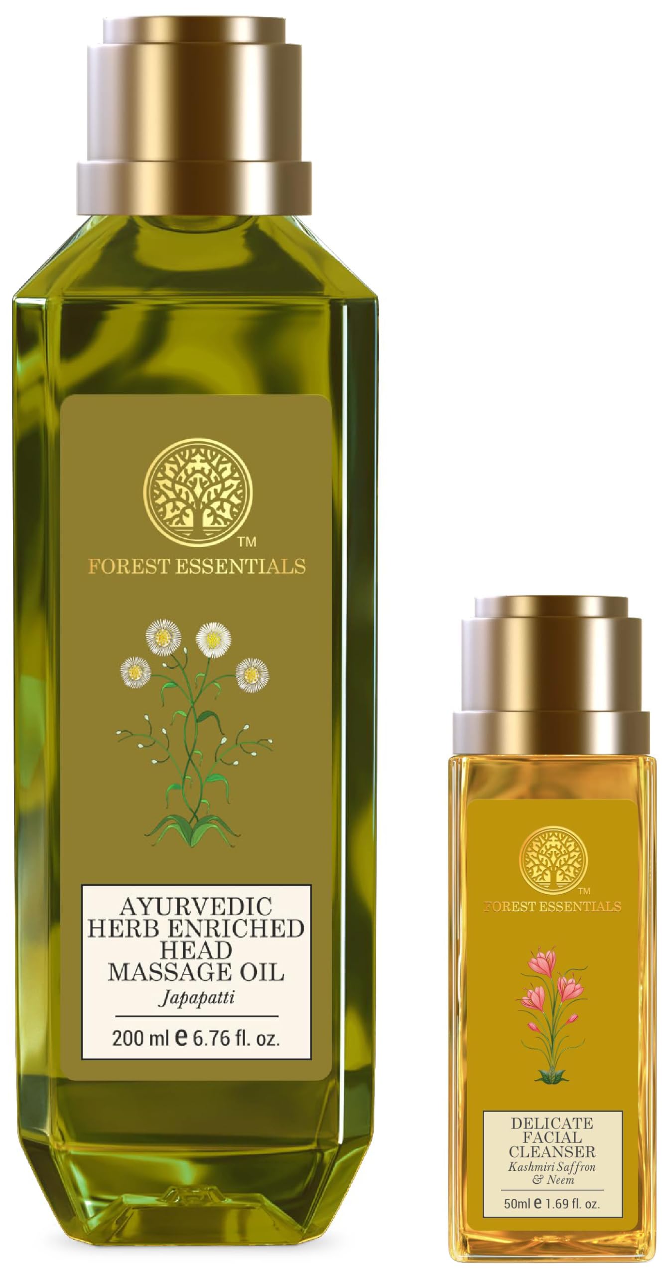 Forest Essentials Ayurvedic Herb Enriched Head Massage Oil Japapatti & Forest Essentials Delicate Facial Cleanser Kashmiri Saffron & Neem Combo-image-9