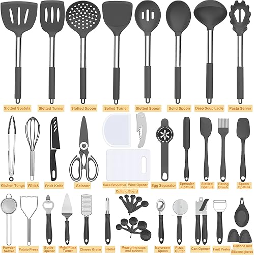 Miniatura 2 de Umite Chef - Juego de utensilios de cocina de silicona, 43 piezas resistentes al calor, mango de acero inoxidable, espátula de cocina