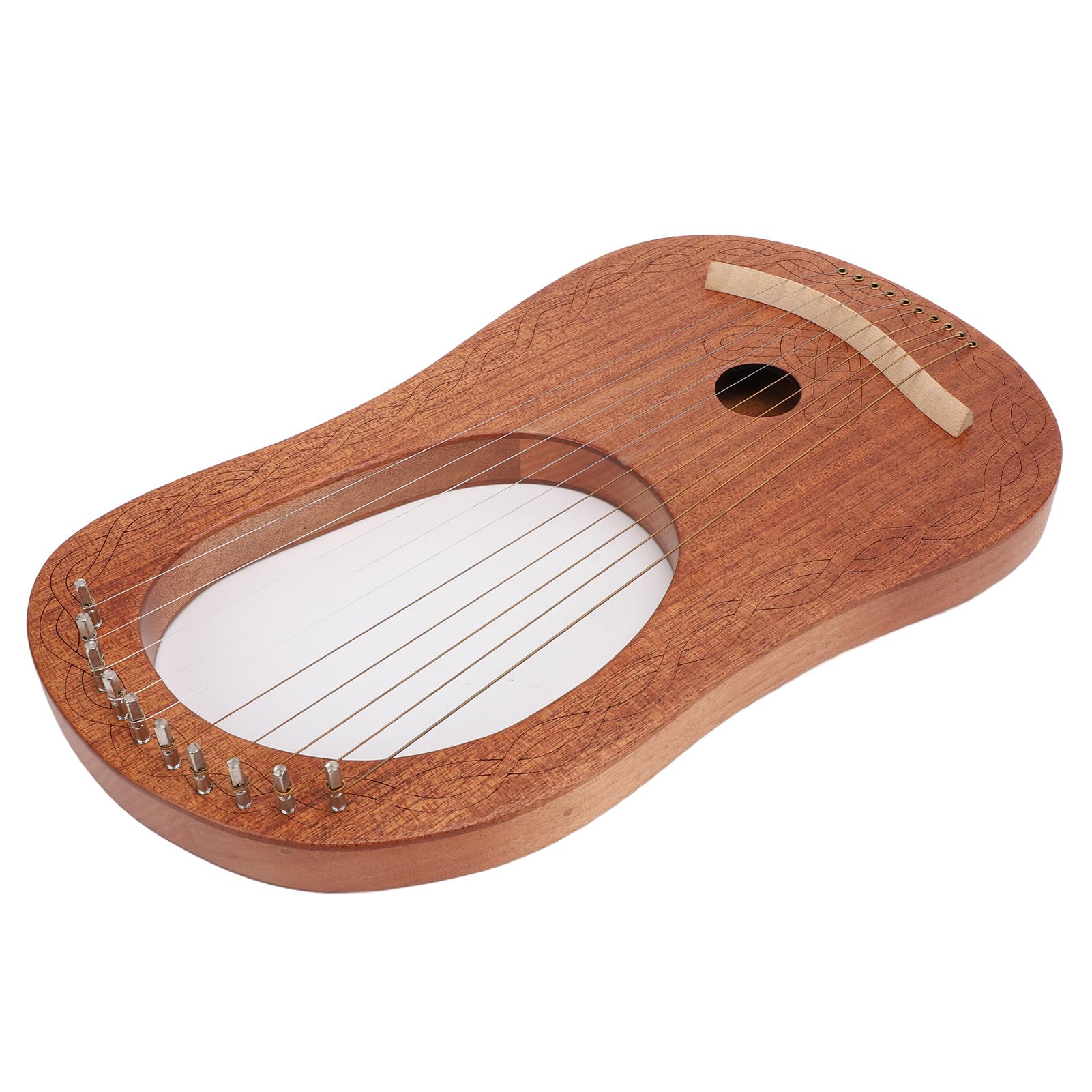 Lyra-Harfe, 10 Saiten, Okoume-Holzkorpus, C-Dur-Mini-Harfe, Schoßharfe mit Stimmschlüssel für Tägliches Üben, Bühnenauftritt, Tragbares Design, Knochensattel, Einfaches Stimmen