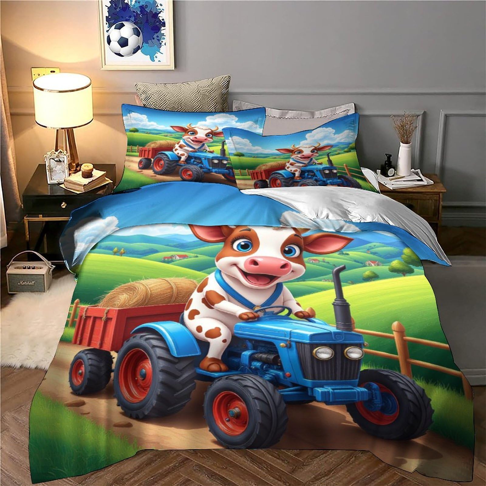 Kuh Traktor Bettwäsche Kinder Microfaser Reißverschluss Set