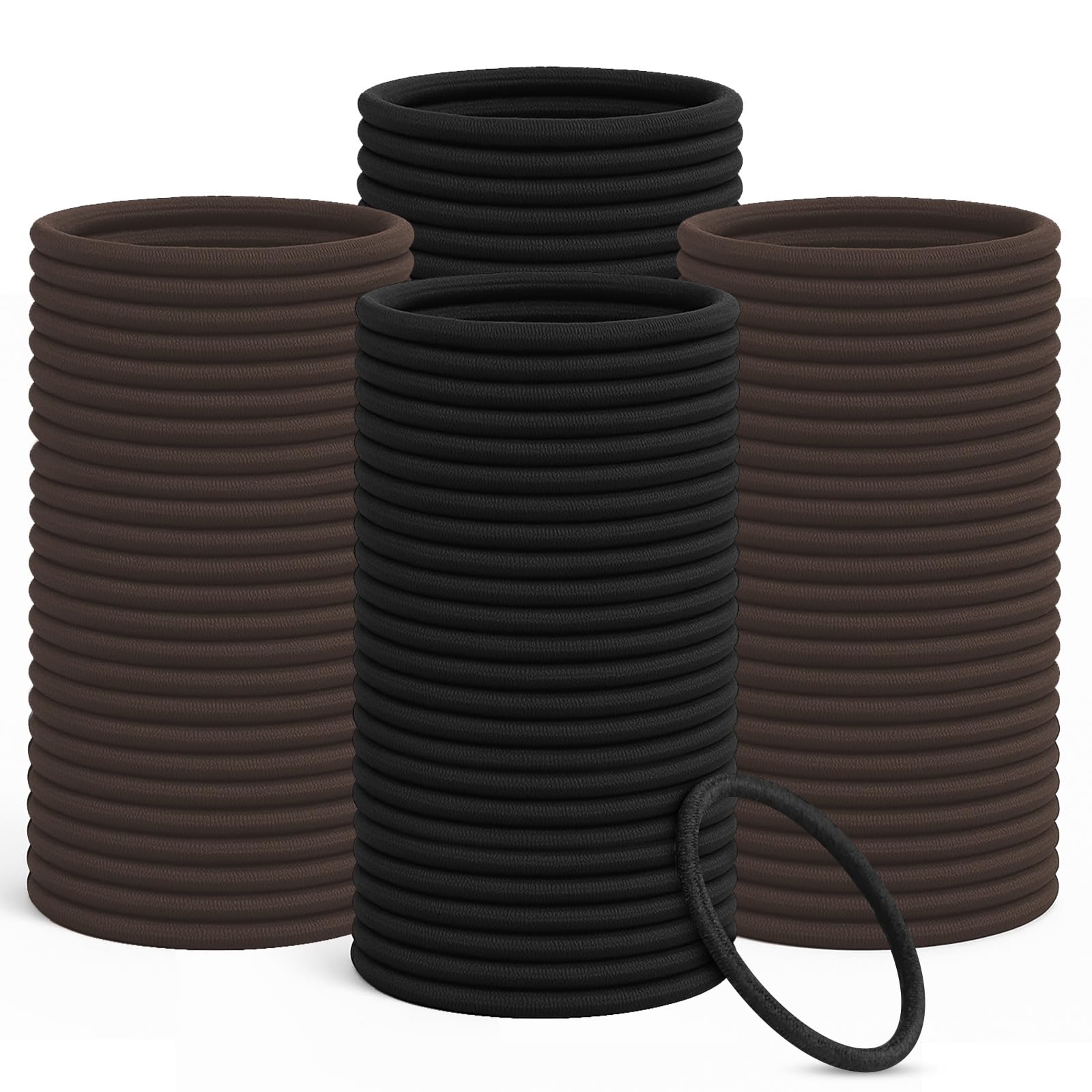 100PCS Hair Bobbles (50 Black + 50 Brown) - 4mm Thick Soft Elastic Hair Bands, Metal-Free Strong Hold Ponytail Holders for Women, Men, Girls & Kids, Thick Hair Friendly Hair Accessories