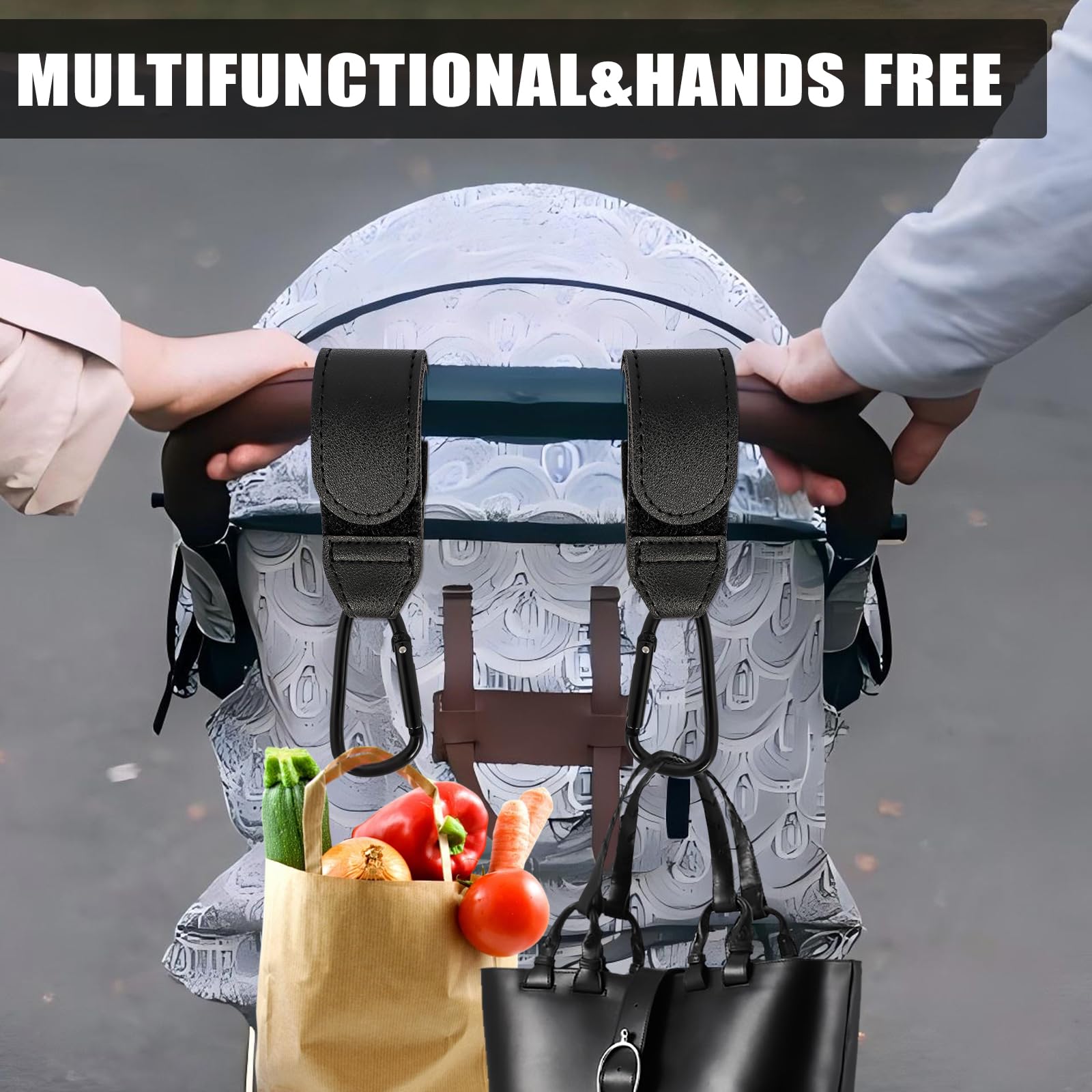 4 Pcs Leather Buggy Clips,Pram Hook Clip,Pram Rocker Clip for Bags,Buggy Bike Rocker Clip,Universal Pram Accessories for Pushchair,Shopping Bag,Backpack - Image 4