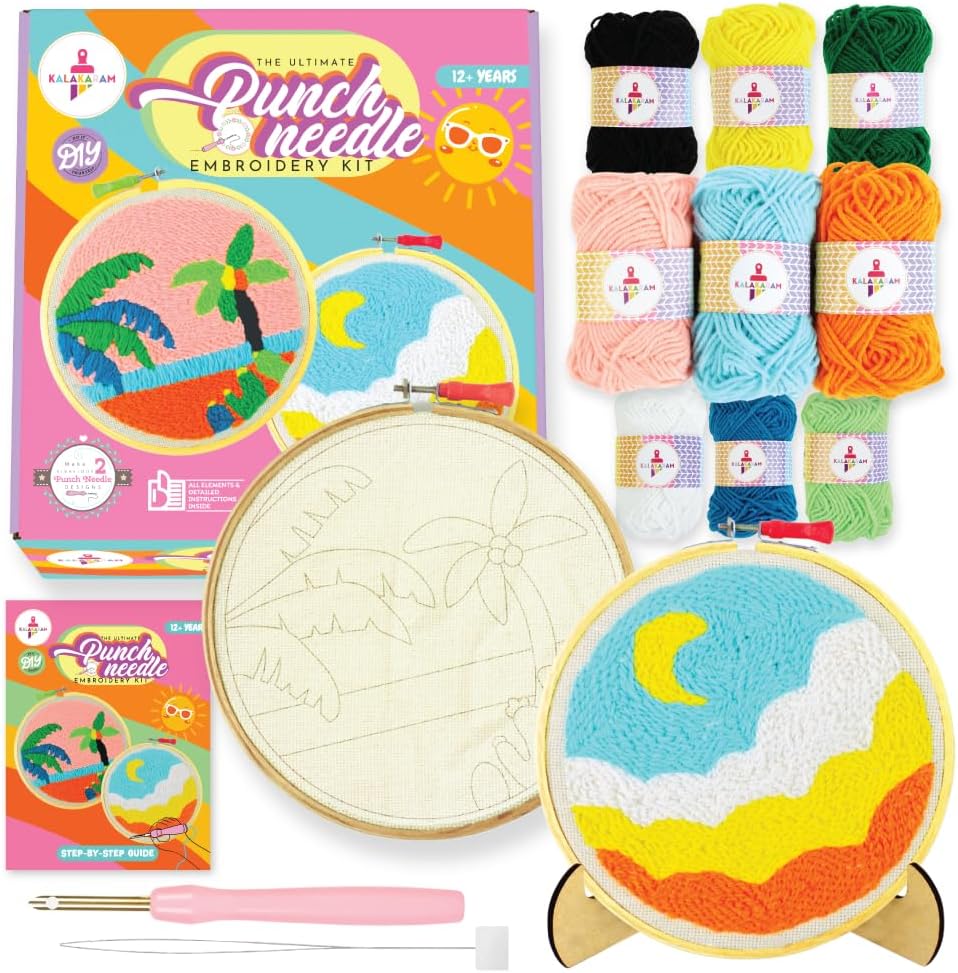 Kalakaram Punch Needle Kit โ Beginner-Friendly DIY Embroidery Set with Printed Designs & Tools | Fun Art & Craft Gift for Kids & Adults | Perfect for Birthdays & Creative Hobbies