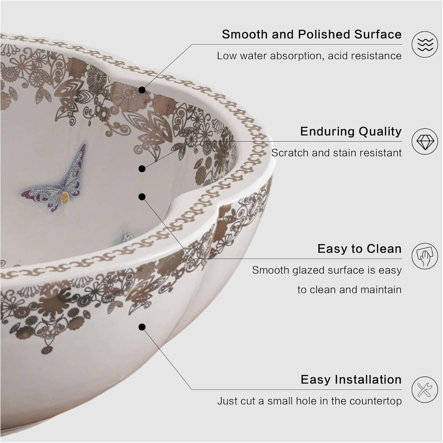 Vessel Bathroom Sink Flower Shape Design Porcelain Above Counter Sink for Bar and Cloakroom Chinese Vanity Bowl