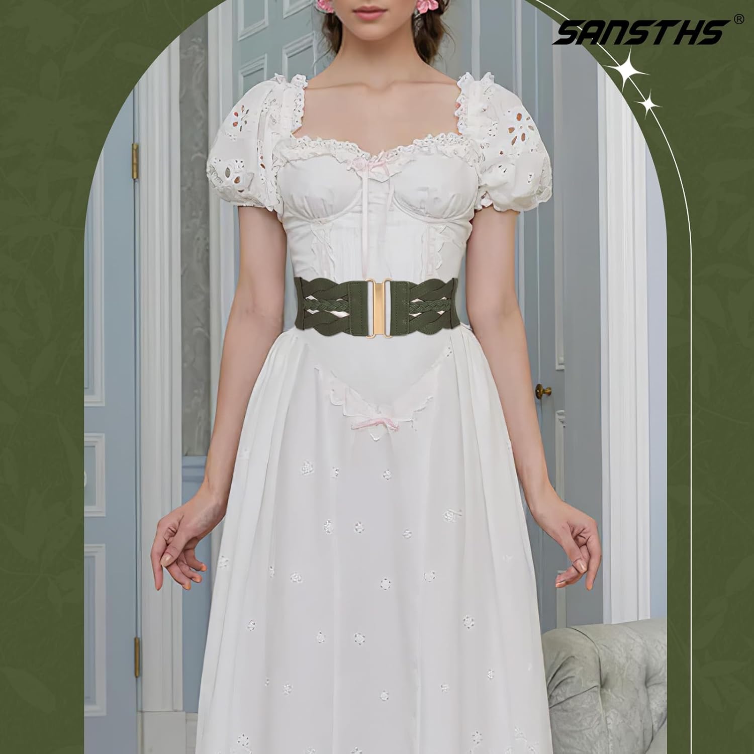 SANSTHS Vintage Stretchy Belt for Women, Womens Wide Elastic Belts for Dresses Coats, Fashion Womens Belts with Gold Buckle - Image 3