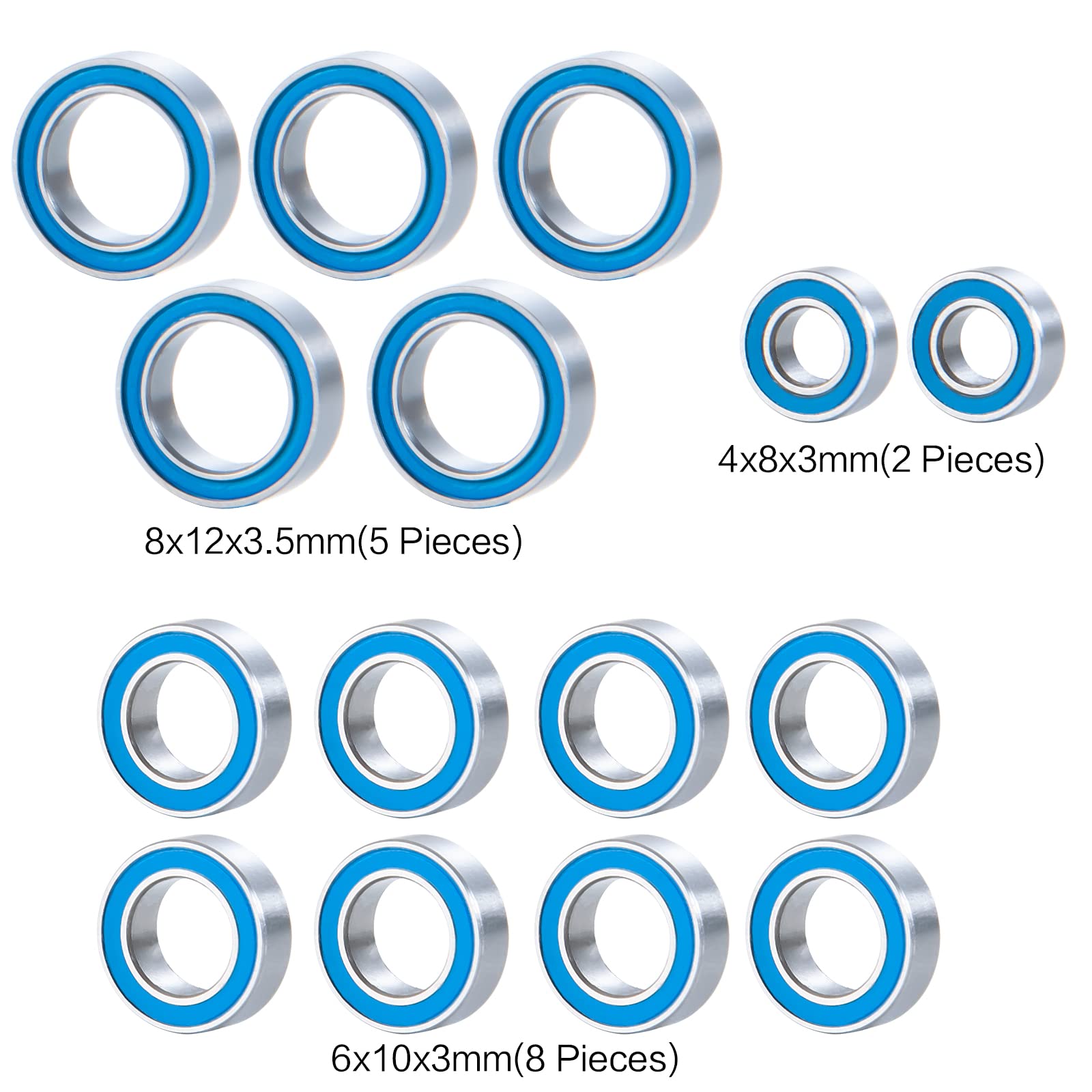 DROJACV 15PCS Rubber Sealed Ball Bearings Kit for LaTrax 1/18 4WD Rally, Teton, SST, and Prerunner RC Car Upgrade Parts