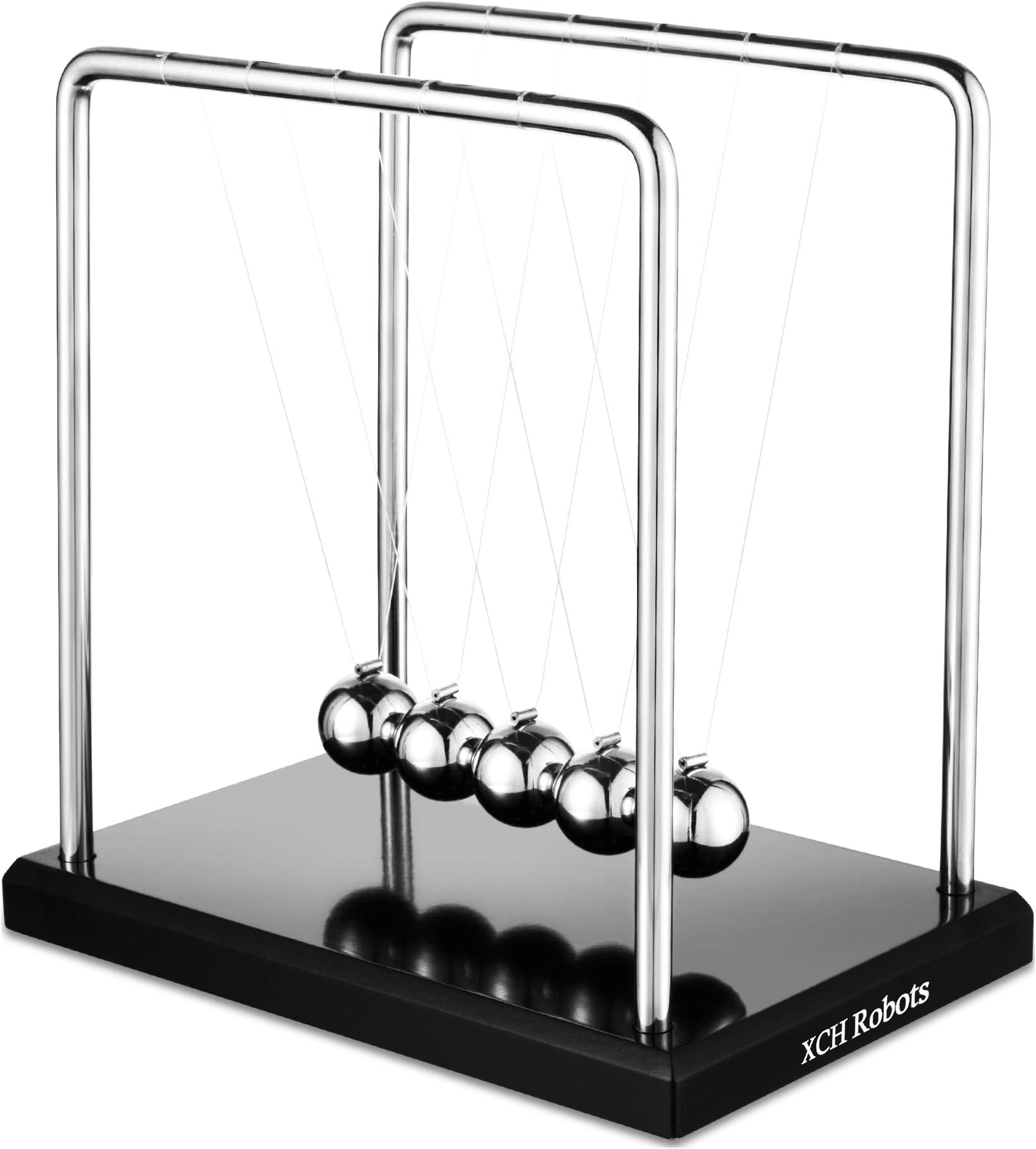 XCH Robots Newtons Cradle, 5 Pendulum Balls, Big Newtons Cradle Balance, Metal Balls for Office Toys, Physics Toys, Teacher Toys, Steel Ball Toy, Metal Ball Pendulum, Black Wooden