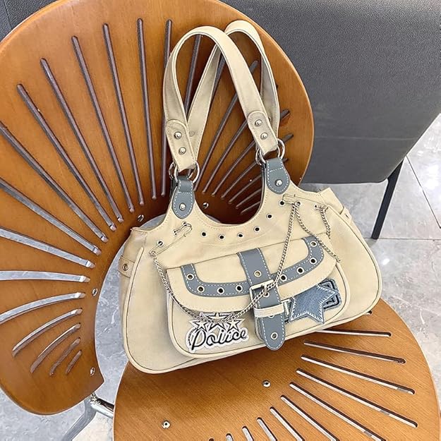 Y2K Messenger Bag Women Punk Cross Gothic Leather Tote Bag